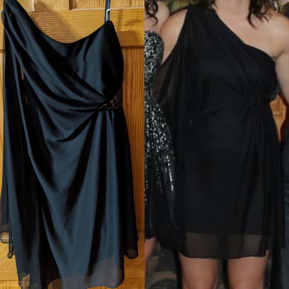 Black One Sleeve w/ Sequin Side Short Dress